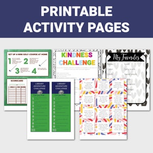 Puede incluir: P&aacute;ginas de actividades imprimibles para ni&ntilde;os con un mini campo de golf, un desaf&iacute;o de amabilidad, un desaf&iacute;o de aventura en la biblioteca y una hoja de trabajo de "Mis favoritos". Las p&aacute;ginas son coloridas y presentan ilustraciones divertidas.