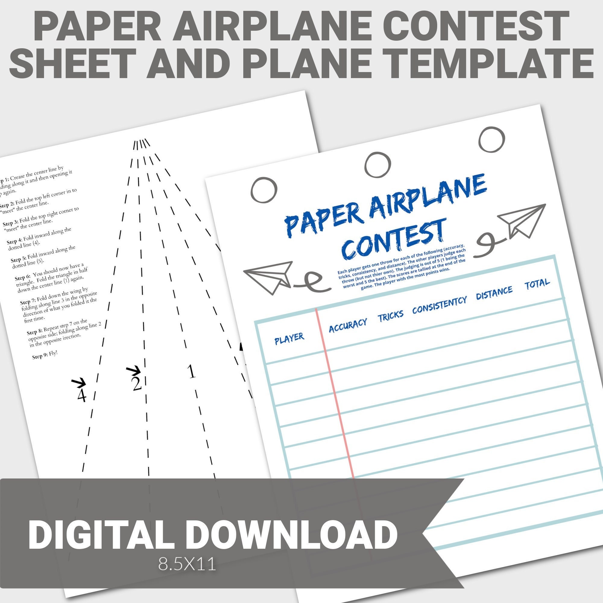 Paper Airplane Contest Judging Sheet, Print and Fold Paper Airplane