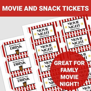 Printable Movie Night Admission Tickets, Movie Night Party, Family ...