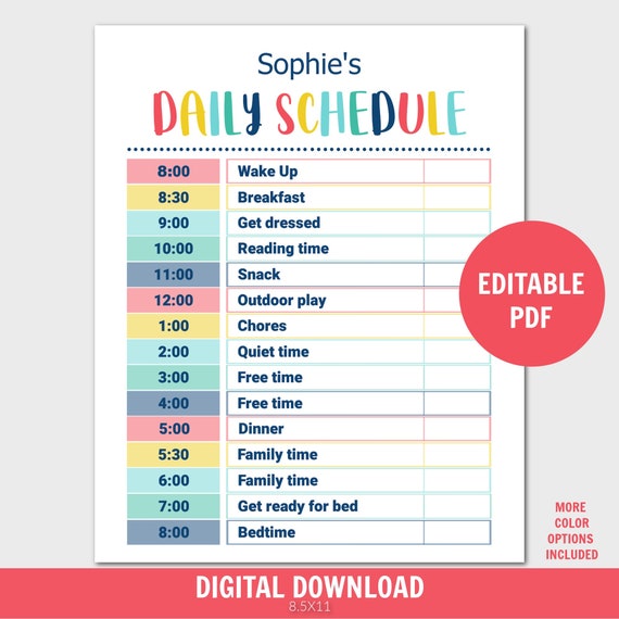 Kids Daily Schedule Template Homeschool Daily Routine - Etsy