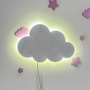 Wood custom moon lamp, led bedside lamp, baby wall night light, fantasy cloud night light, newborn gift, 1st birthday gift, cloud room decor