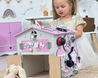 Toddler fidget cube, wooden montessori busy cube, motor skills toy, educational sensory activity cube, first birthday gift