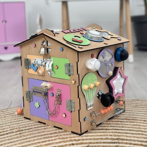 Montessori natural wood cube, sensory activity busy cube, fine motor skills fidget cube, busy box for toddler, educational baby toy gift