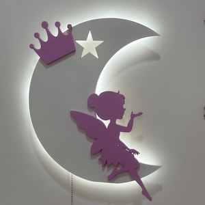 Fairy night lamp, custom baby night light, handmade led moon nightlight, wooden nursery night lamp, nursery led cloud light, kids room decor