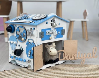 Wooden montessori busy cube, motor skills toy, educational baby box for babies, fidget sensory cube, first birthday gift, baby shower gift