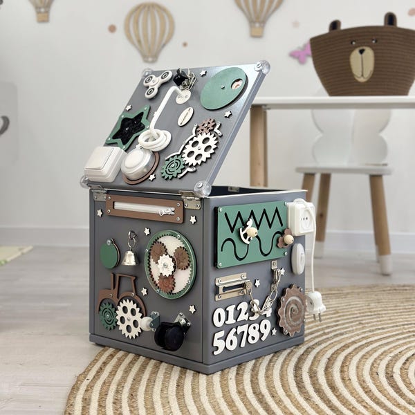 Wooden baby activity cube, montessori busy cube, wooden educatinal toys, sensory cube, kids busy box, first birthay gift for girl and boy