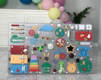 Montessori toddler busy board, sensory learning toy, custom baby gift