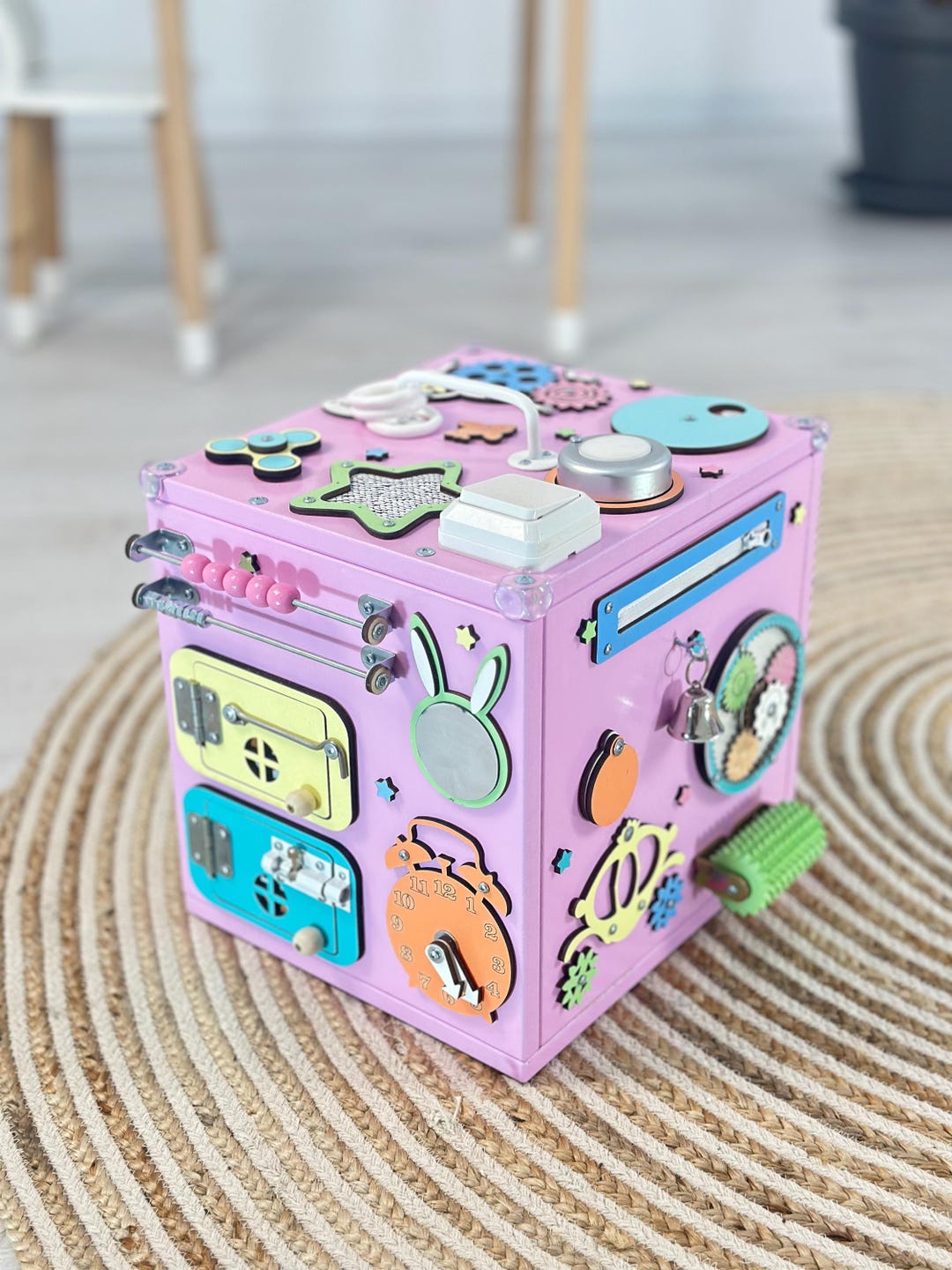 Personalized Toddler Busy Cube, Wooden Activity Box Toy, Unique Baby ...