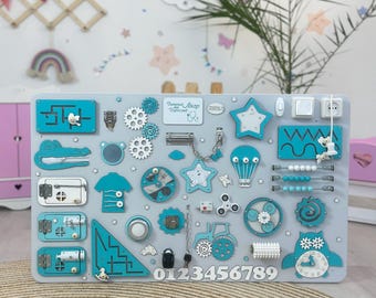 Baby busy board, toddler large busy board, wooden sensory board, personalized activity board, educational fine motor board, gift for kids