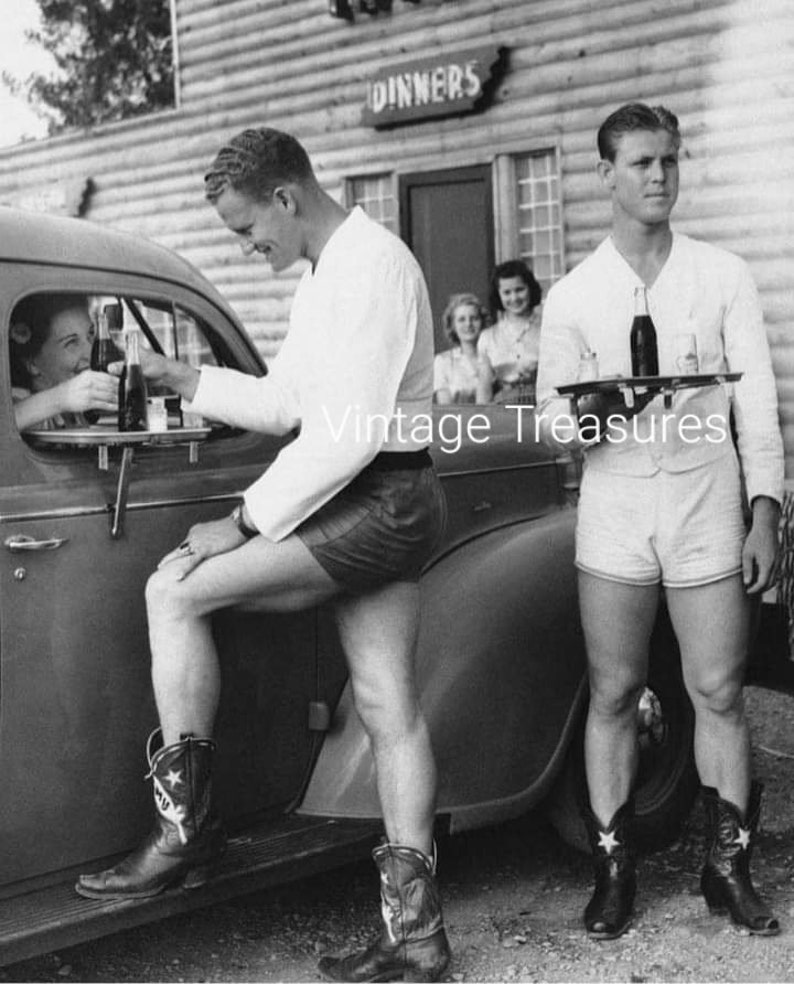 Cheers Ladies Men Serving Beer at a Drive-through, 1940's image 1