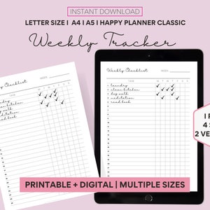 Rastreador semanal para impressão, modelo de rastreador de hábitos, rastreador de rotina, desafio de hábitos de 7 dias, A4/A5/Carta/Happy Planner, download instantâneo