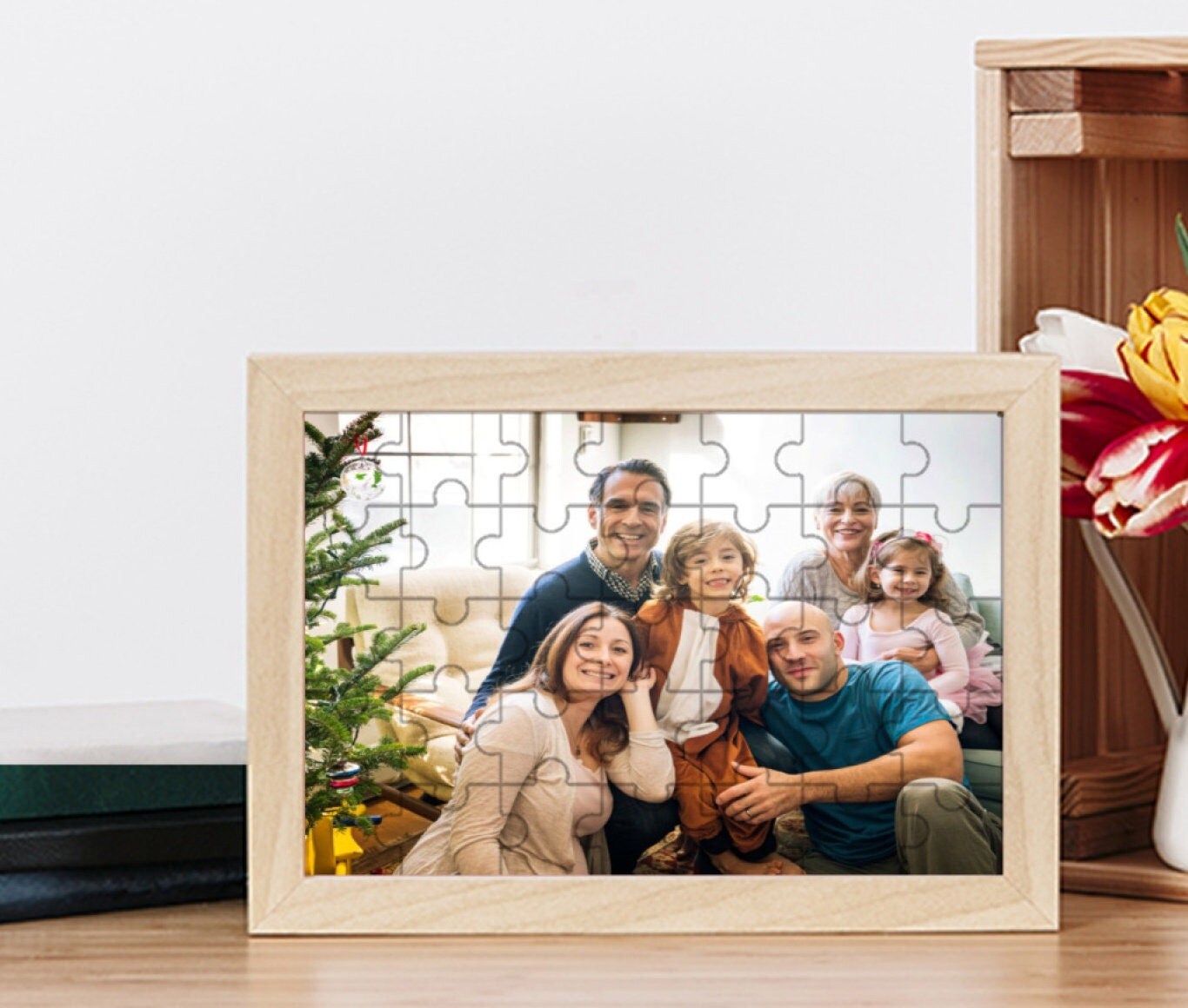 Custom Wood Photo Puzzle With Frame Personalized Picture Text Etsy