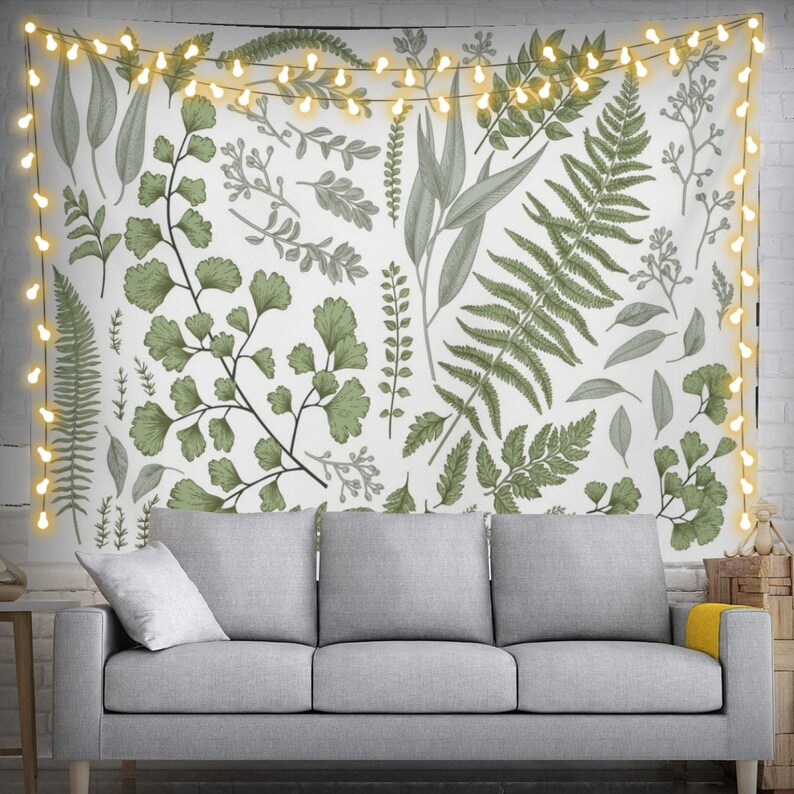 Botanical Tapestry Floral With Green Wall Hanging Tapestries Etsy