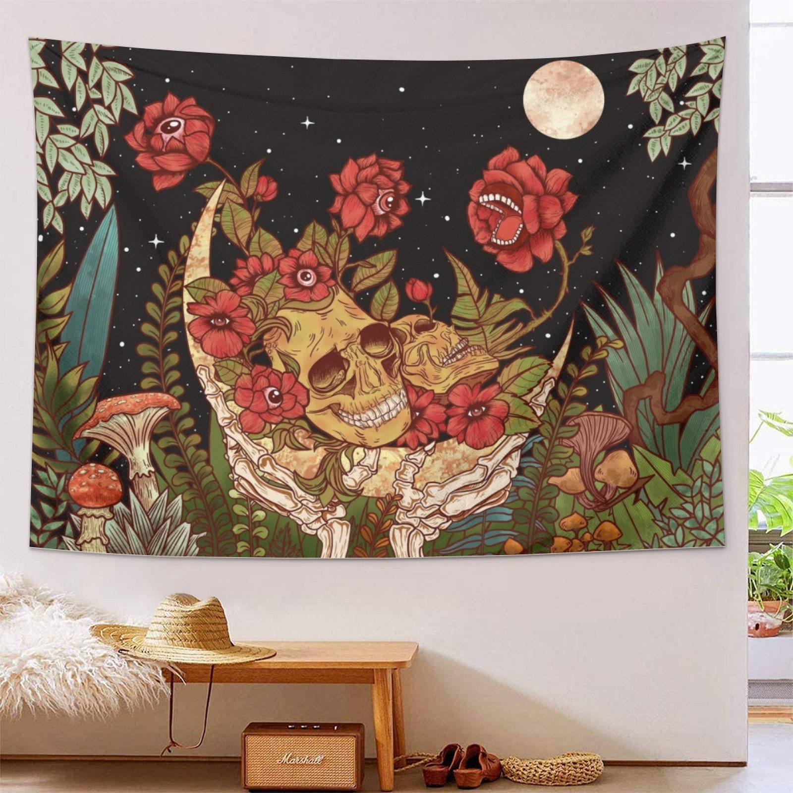 Discover Mushroom Plants Tapestry Wall Hanging Moon Garden Tapestry