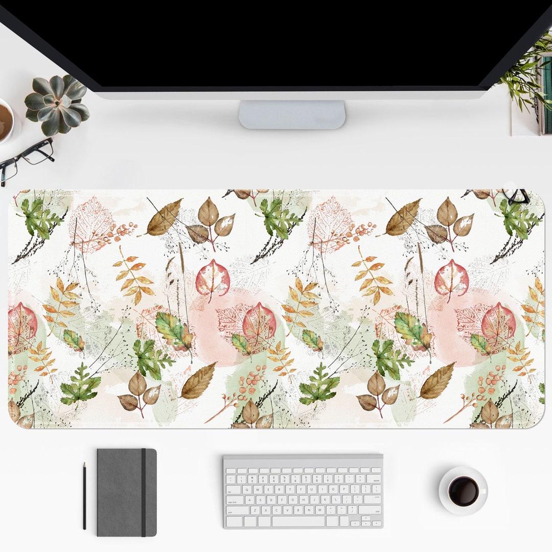 Abstract Leaf Desk Mat, Floral Ecoprint and Geometric Extended Gaming ...