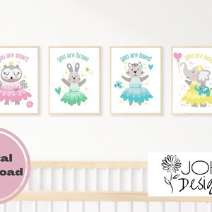 Ballerina Animal Nursery Set of 4  Instant Download Printable
