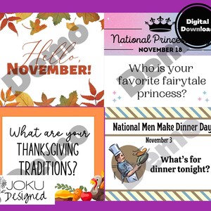 November Graphics for Engagement, Social Media Posts, Classroom Smartboard, Daily Interaction, Themed Prompts
