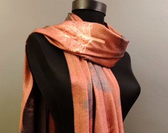 Double-Sided Brick Color Cashmere Shawl and Scarf, Valentines Day Gift