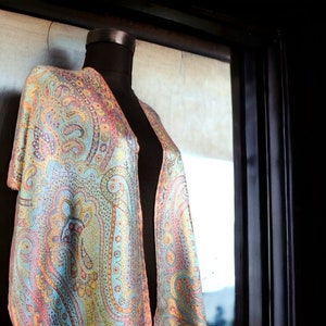 Hand Woven Silk Scarf: Traditional Blue Paisley Shawl
