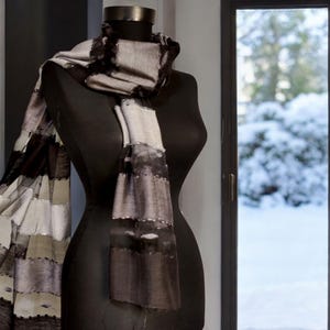 Black Silk Scarf, Lightweight Scarves, Black and Gray Shawl For Women, Gift For Wife