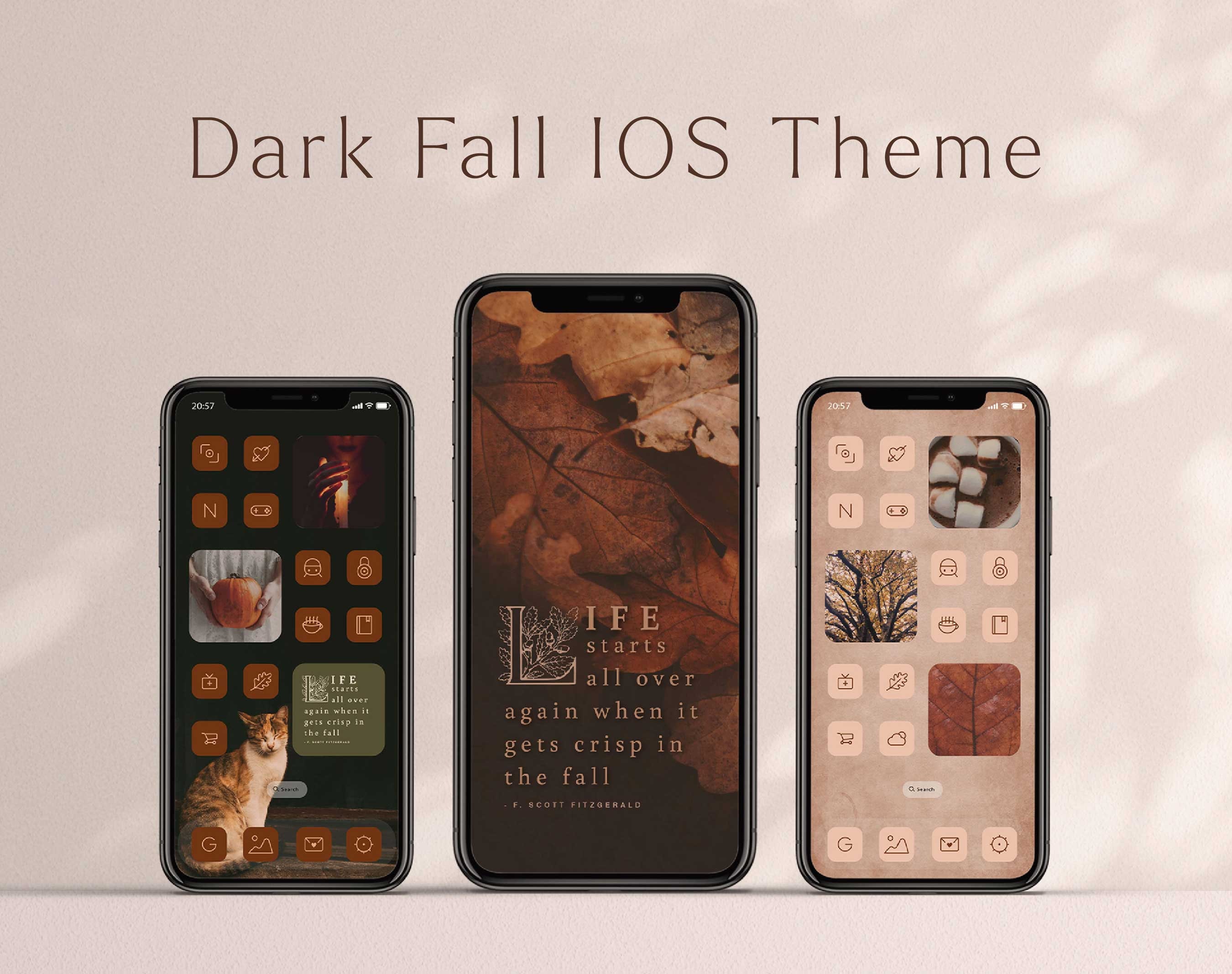 コテージ ウィッチ: 居心地の良いダーク フォール iPhone アプリ アイコン、魔女のダーク アカデミアの不気味な季節 iOS テーマ パック Widgetsmith テーマ バンドル 壁紙ウィジェット