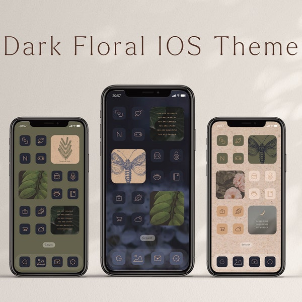 Maximalist botanical iphone app icon pack dark academia iOS theme pack for Widgetsmith aesthetic theme bundle with wallpaper icons widgets