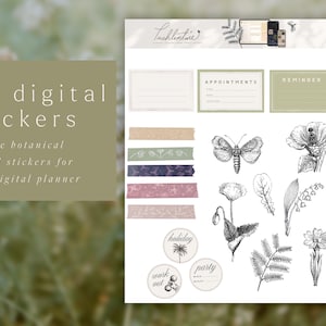Digital planner stickers botanical academia planner accessories vintage floral digital stickers
