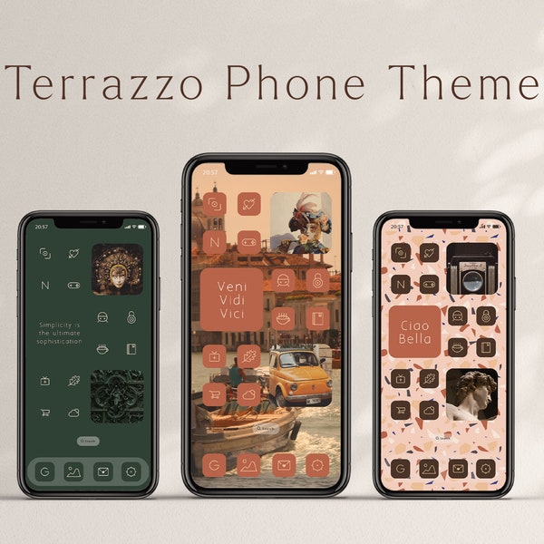 Icône de l'application iPhone terrazzo maximaliste Pack de thèmes iOS italien pour le groupe de thèmes esthétiques Widgetsmith avec des widgets d'icônes de fond d'écran