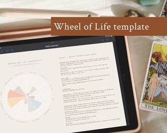 Plantilla Life Wheel de nivel 10 para diario de balas, bujo, diario, planificador digital, crecimiento personal, objetivos de vida,