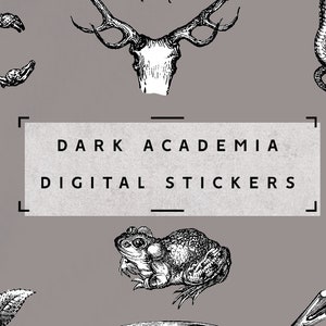 Precropped Dark Academia aesthetic stickers for digital planning, witchy stickers for goodnotes, vintage halloween stickers for ipad planner