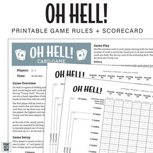 Druckbare Oh Hell! Spielregeln & Ergebnisbogen - Aufzug, Büste, den Fluss hoch und runter, etc. - A4 und Letter Größen inklusive!