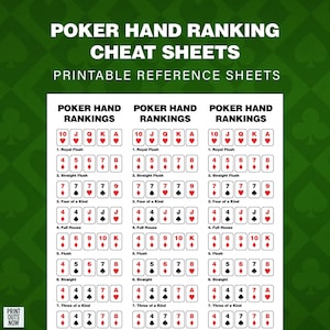 Poker Hand Ranking Cheat Sheet Print Out - Instant Download - for Texas Hold'em, Stud, Draw, more!