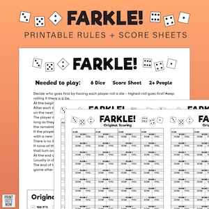 FARKLE Printable Rules Scoresheets Print as Many as You Need