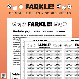 FARKLE Printable Rules Scoresheets Print as Many as You Need Easy