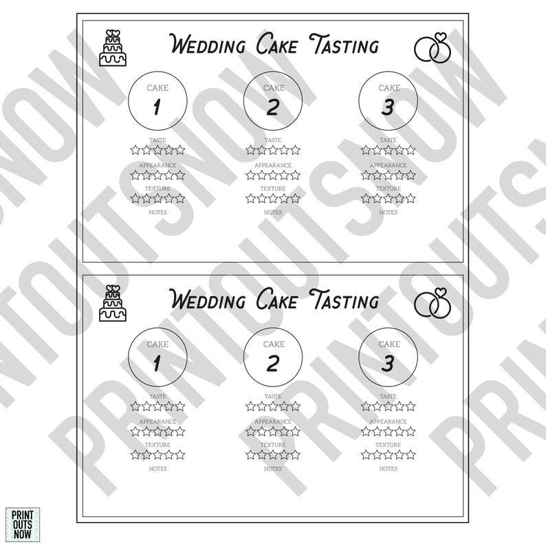 Wedding Cake Tasting Score Card Print Out Instant Download for Dessert