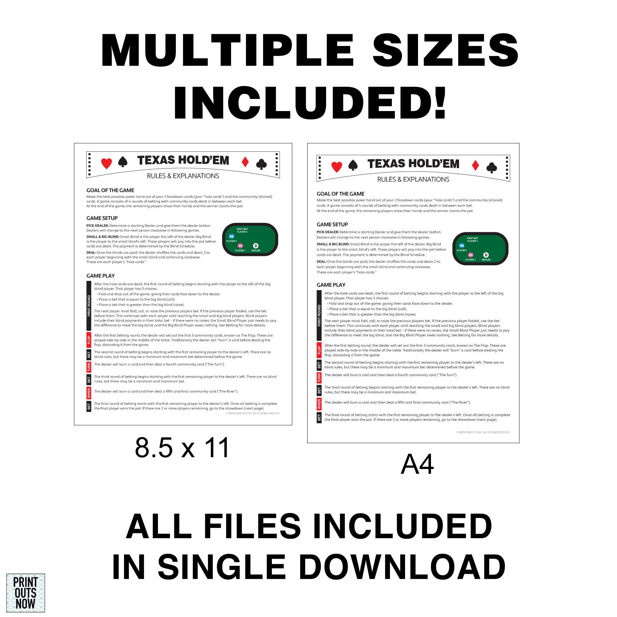 Printable Texas Hold'em Poker Rules Easy Instructions Etsy