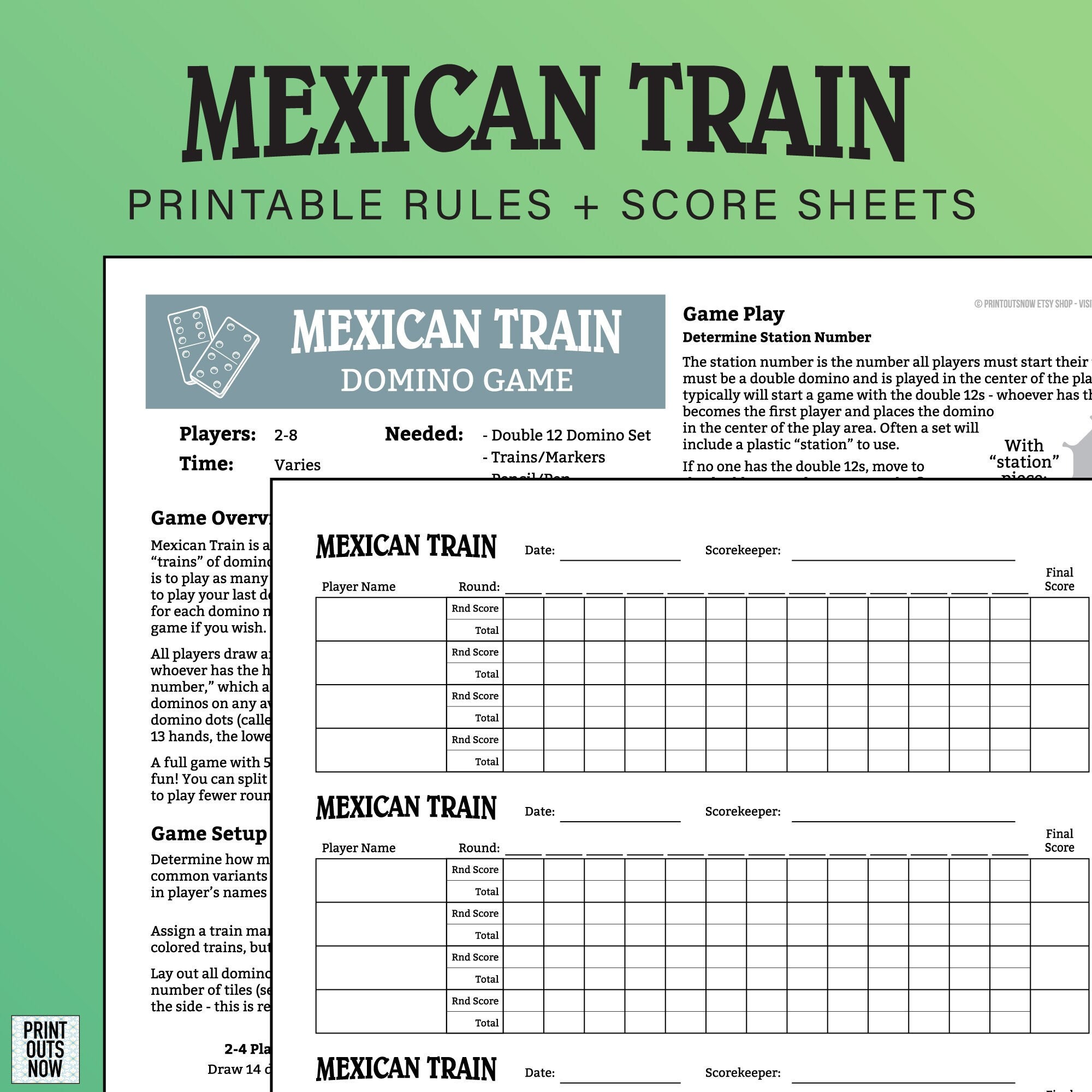MEXICAN TRAIN Printable Rules & Scoresheets Print as Many as You Need