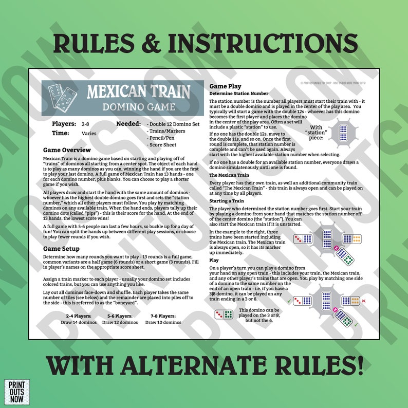 MEXICAN TRAIN Printable Rules & Scoresheets Print as Many as You Need