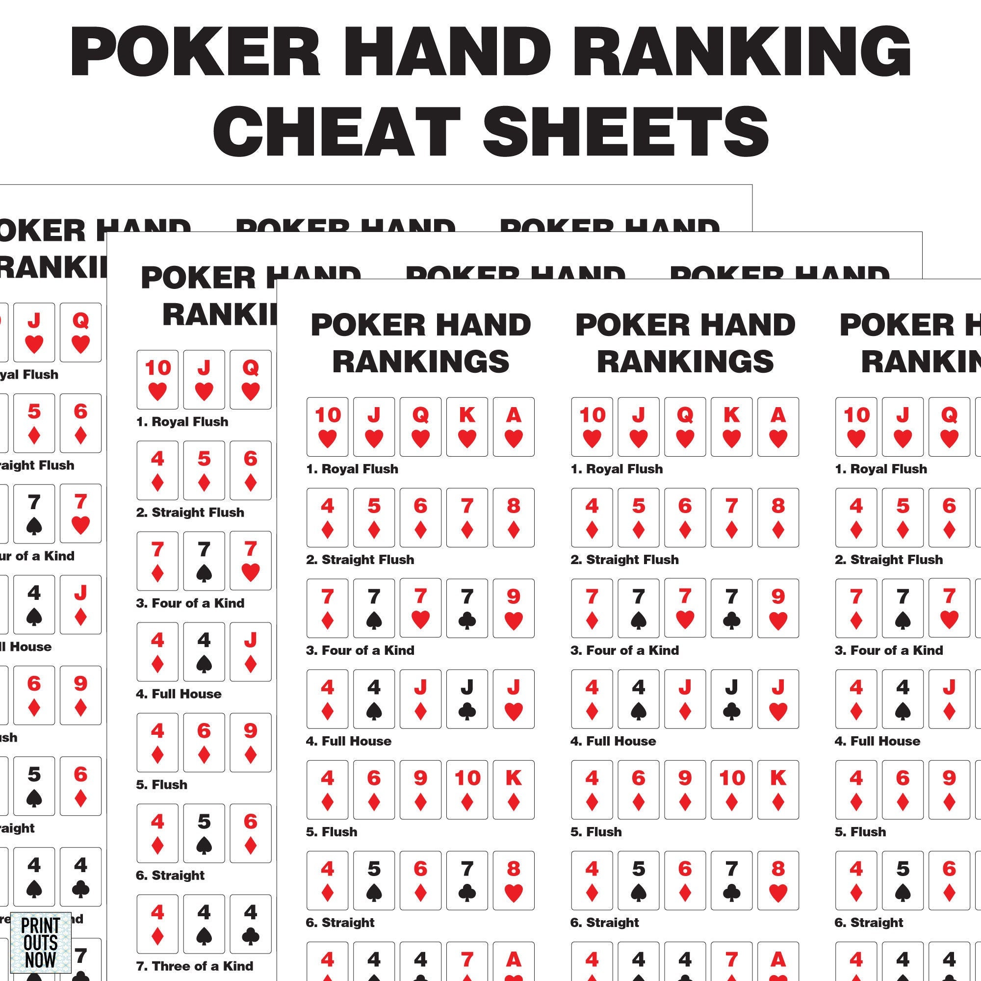 Lo encontré Premisa Colectivo Poker Hand Ranking Cheat Sheet Print Out Instant Download - Etsy Hong Kong