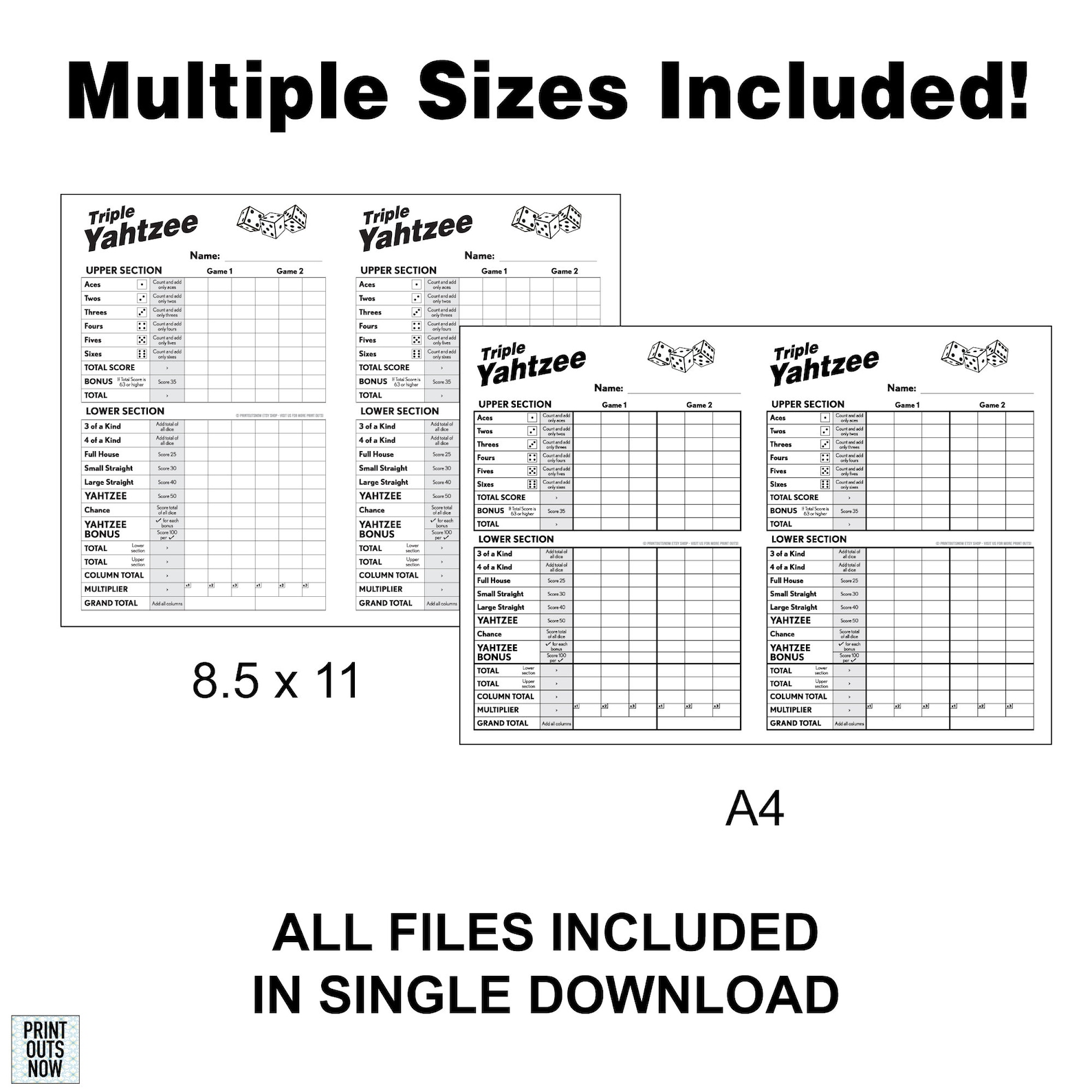 Printable Triple Yahtzee Scorecards Scorepad - Print as Many as You ...