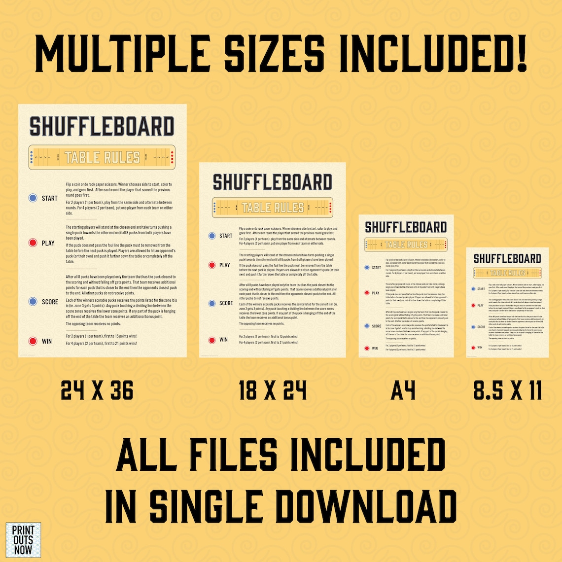 Printable Shuffleboard Table Rules Ready to Hang, Frame, Etc Print
