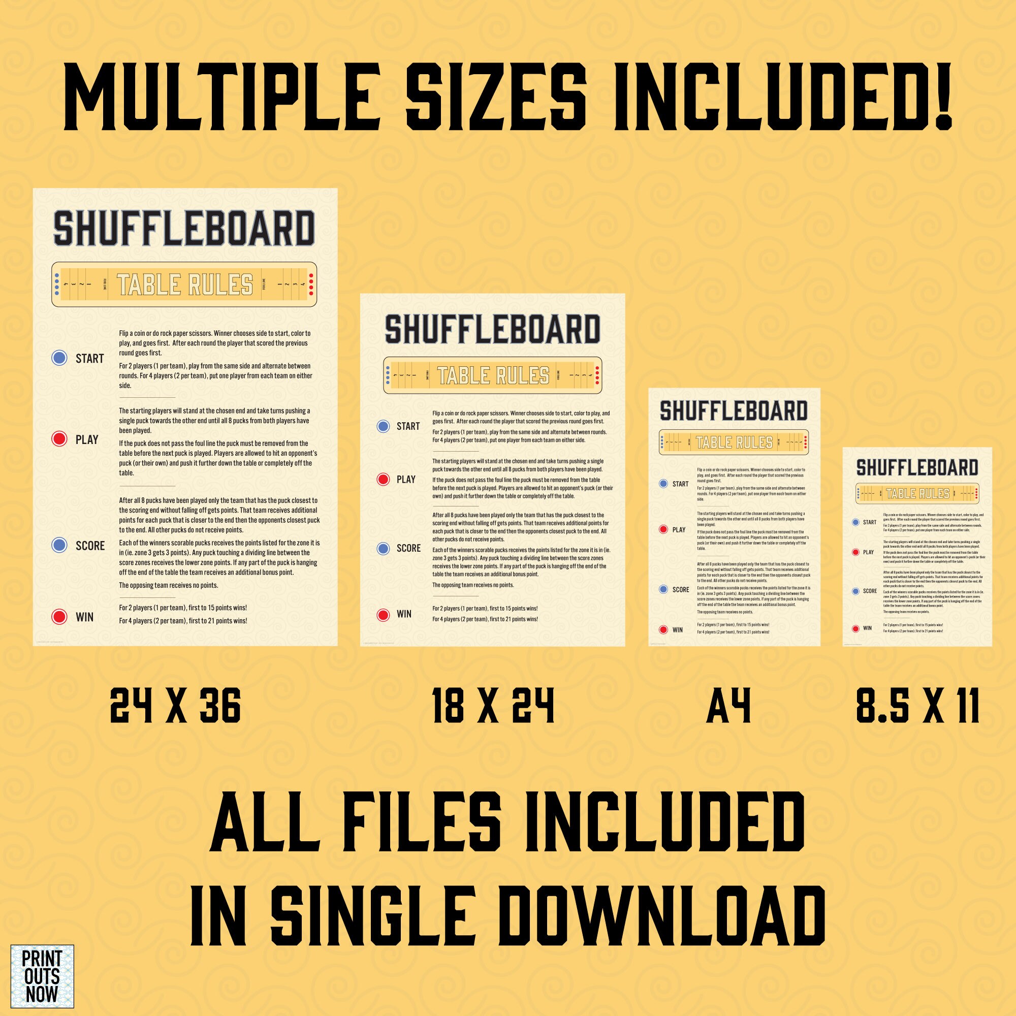 Printable Shuffleboard Table Rules Ready to Hang, Frame, Etc Print