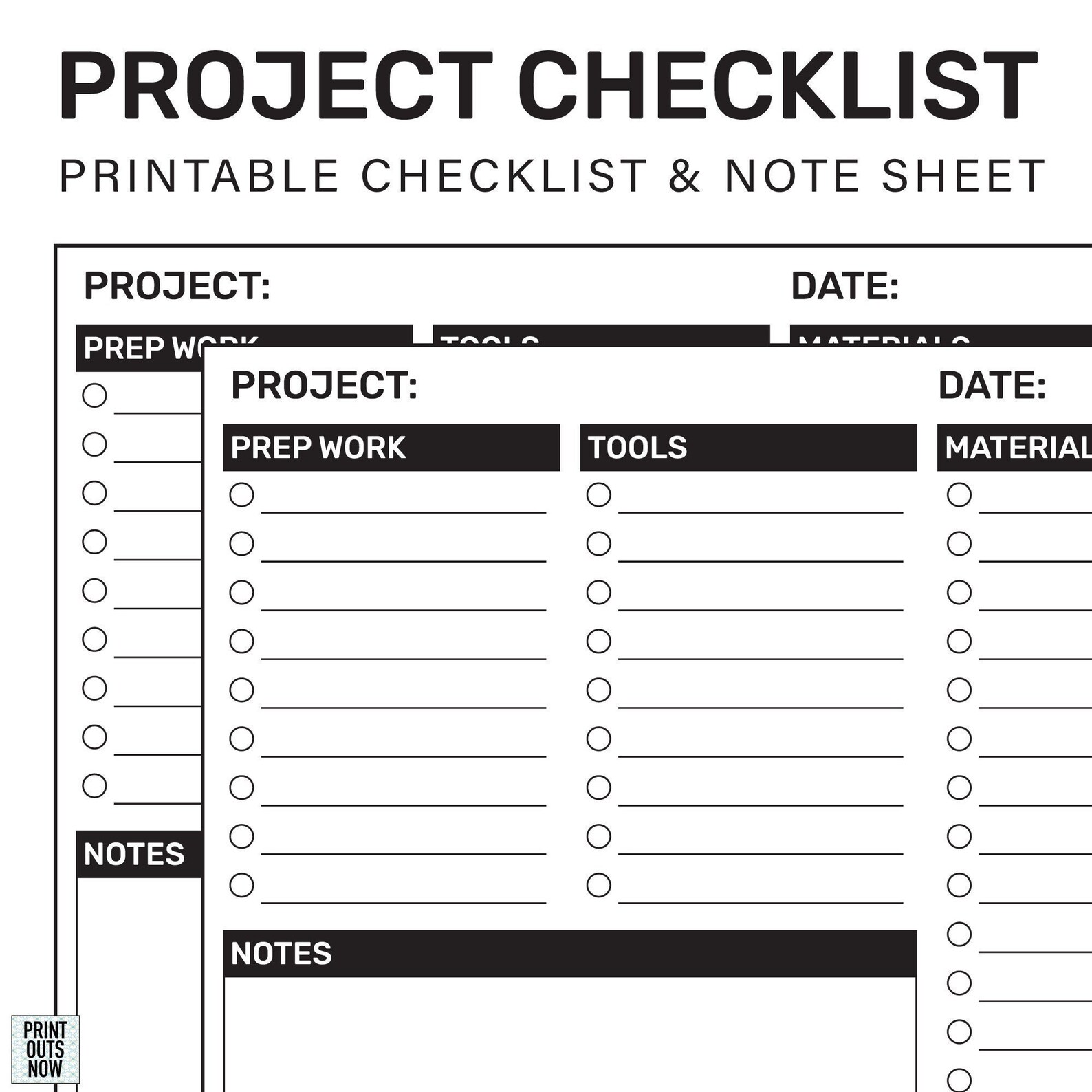 Project Checklist & Notepad Print Out Sheet for DIY Home Projects