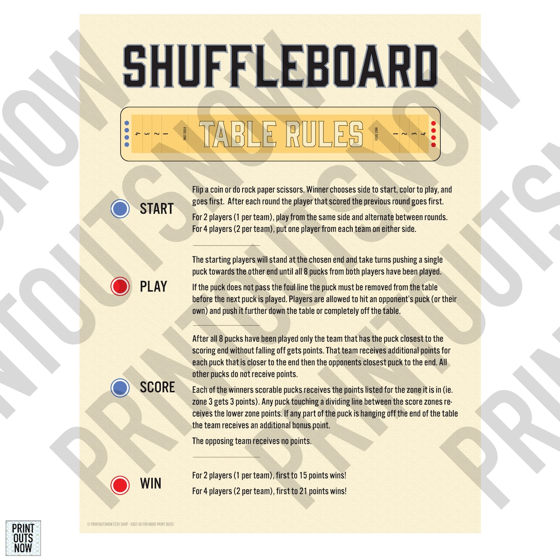 Printable Shuffleboard Table Rules Ready to Hang Frame Etsy