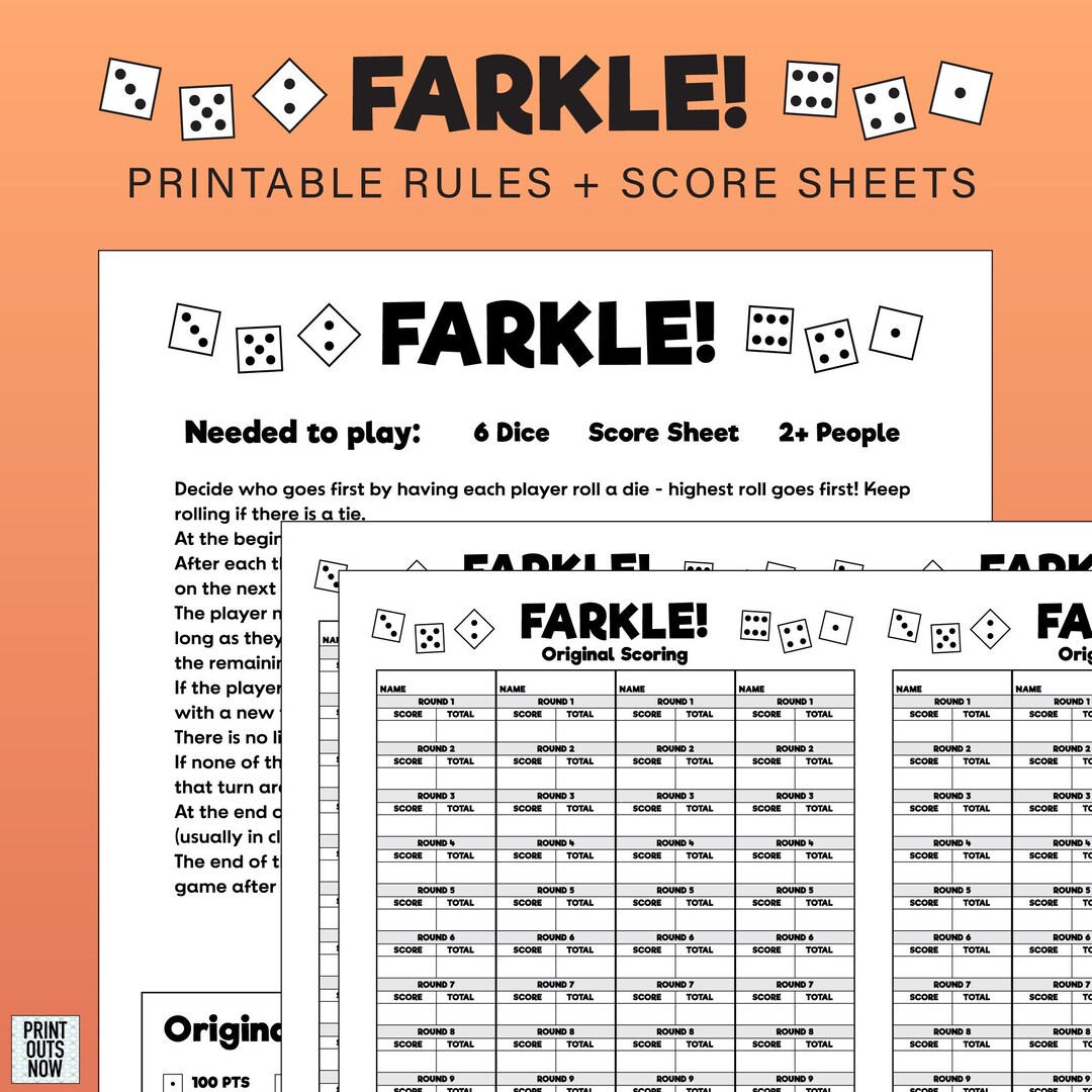FARKLE Printable Rules & Scoresheets Print as Many as You Need Easy
