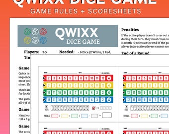Printable QUIXX Dice Game Rules & Scoresheet - Instant Download Files!