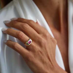 Ruby Baguette Ring, Bezel Set Rectangle Ring, 925 Sterling Silver, Dainty Ruby Ring, Minimalist Gift for Her, Handmade Jewelry