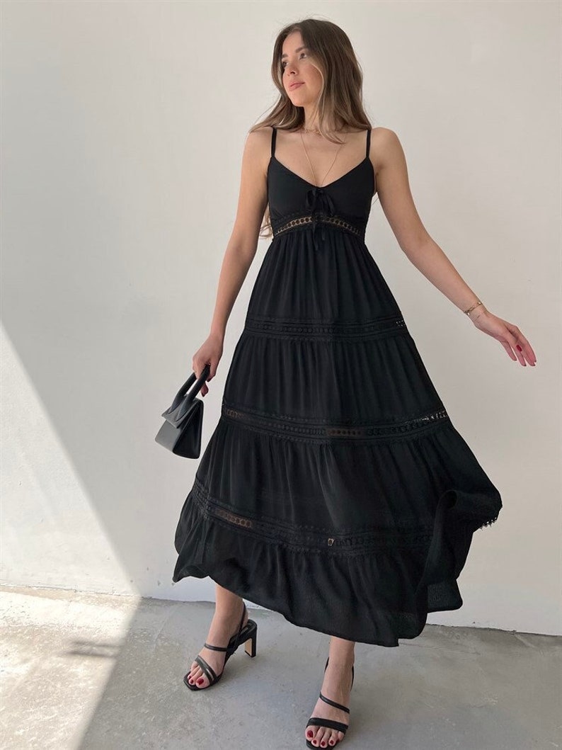 Bohemian Black Dress Boho Maxi Dress Beach Wedding Dress Etsy