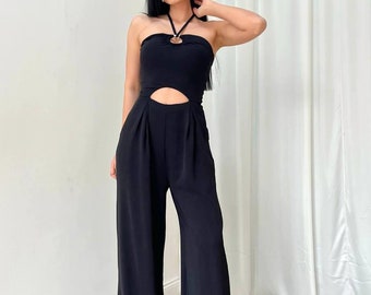 Eleganter Schulterfreier Overall für Frauen, Hochzeitsgäste Jumpsuit, Schwarzer Eleganter formeller Overall, Nachtkleid für Party, Frauen Business Anzug