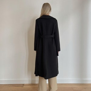 Long Woolen Coat with Belt Chic Winter Outerwear Premium Quality Lined Warm Overcoat Black Jacket image 4